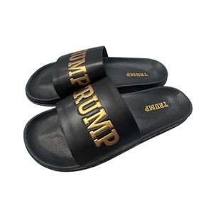 TRUMP Limited Edition Rare Black and Gold Slide Sandals XL‎ 12 NWOT